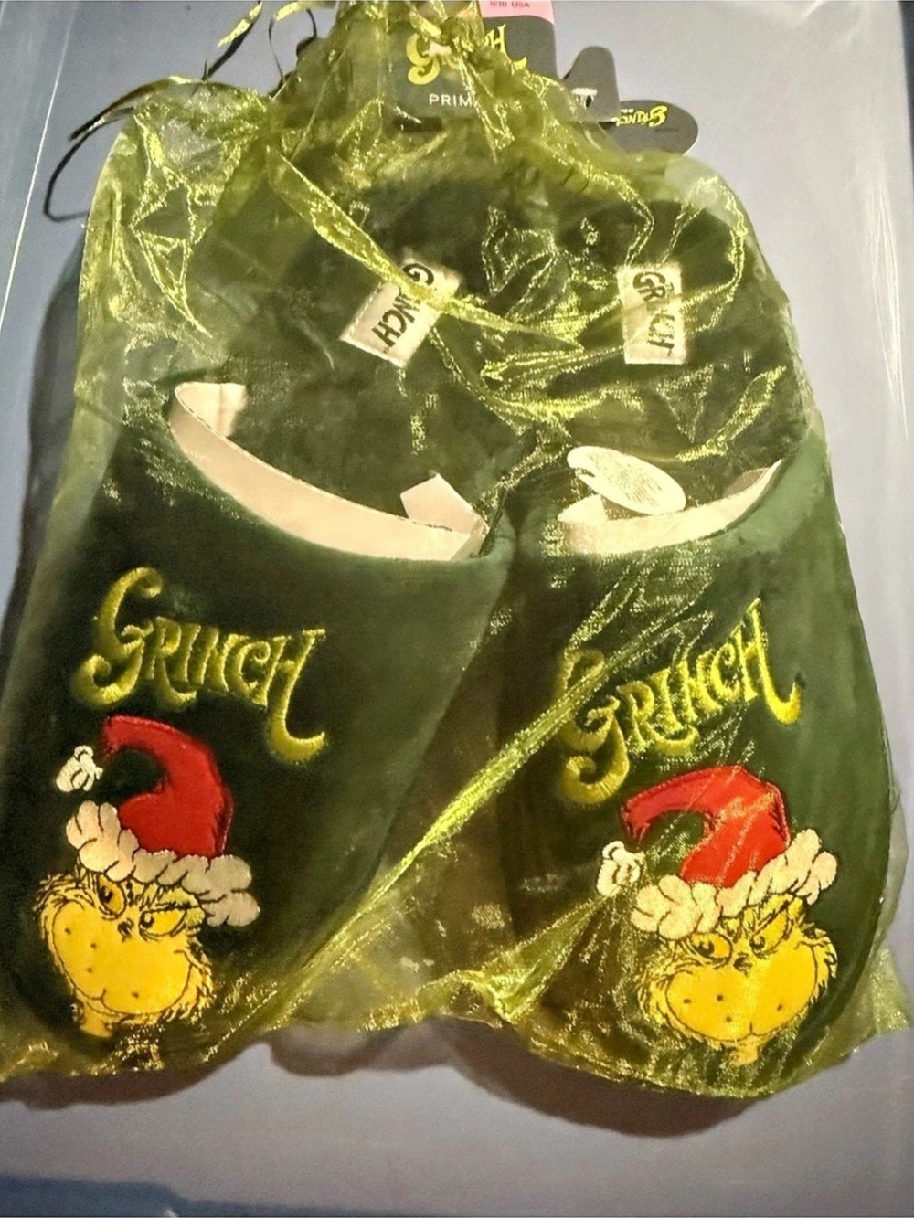 Disney The Grinch Mule Slippers Gift Bag new with tag Primark Women Size L 9/10